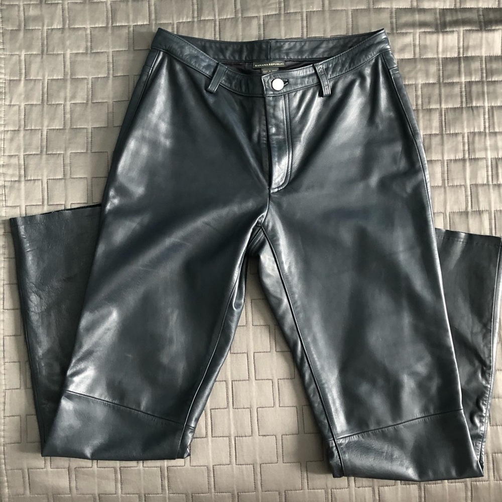 Banana Republic Navy Leather straight leg jeans